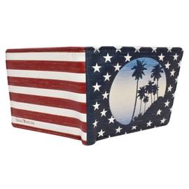 Shag Wear Men’s Stars and Stripes Wallet Vegan Faux Leather Patriotic Design with Palm Trees Bifold Card Slots Billfold