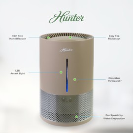 HHE150 Hunter Aspire 4.8L Evaporative Humidifier with PermaWick Filter (4.8L) - Remove Contaminants & White Dust for Clean Mist & Air – Medium Humidifier for Home, Bedroom, or Dorm - Taupe
