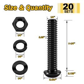 (20Sets) 1/4-20 Bolt x 1-1/4" Button Head Socket Cap Screws, Black Oxide 304 Stainless Steel Nuts and Bolts, 18-8 Allen Screws, Nuts and Bolts Assortment Kit, Fully Threaded Hex Spanner by Mywish