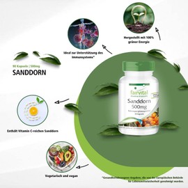 Fairvital Sea Buckthorn Capsules 500 mg – High Dose – Vegan – 90 Capsules