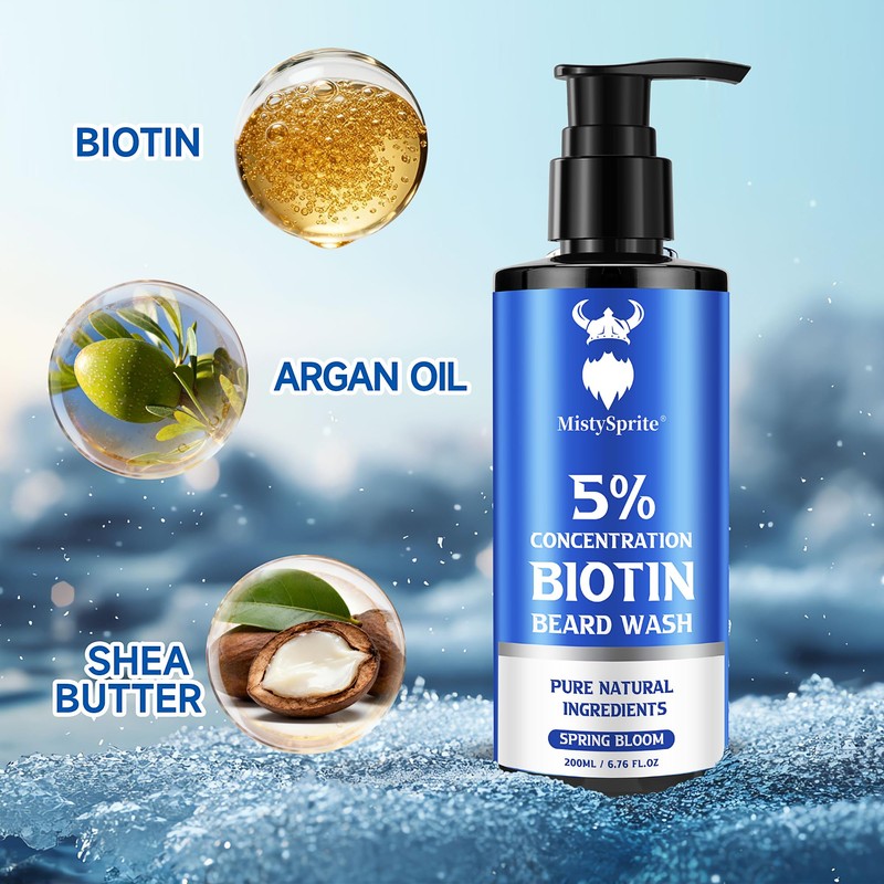MistySprite 5% Biotin Beard Shampoo for Men, Thickening & Volumizing