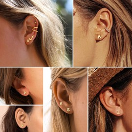 ChicSilver Letter M Stud Earrings Gold Plated Tiny Earring Initial Studs Name Jewelry for Women