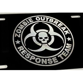 Zombie Response Team 2 Car Tag Diamond Etched on Black Aluminum License Plate