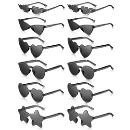 Kanayu 12 Pcs Mixed Style Rimless Sunglasses Retro Party Favors Eyewear for Bachelor Party Photoshoot Costume Accessories (Black)