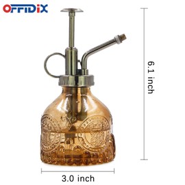 OFFIDIX Glass Watering Spray Bottle,Plant Mister Watering can Indoor with Bronze Plastic Top Pump,One Hand Glass Small Watering Can for Outdoor Indoor Garden,Cleaning Solutions and Home Decora(Brown)