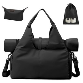 Aucuu Lightweight Gym Bag with Yoga Strap, Large Waterproof Bag for Sports with Shoes Compartment and Wet Pocket (Blue)