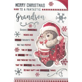 GRANDSON CHRISTMAS CARD. TRADITIONAL XMAS DESIGN. 9 X 6 INCHES
