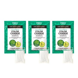 Red by Kiss Color Change Shampoo – Permanent Hair Color with 100% Gray Coverage, Quick 7-10 Minute Formula, No Tools Needed, Herbal Extracts, Includes 3 Shampoo Pouches (Dark Brown, 3 Pack)