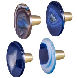 mookaitedecor Set of 4 Agate Drawer Knobs, Decorative Furniture Knobs, Furniture Handle for Drawer/Cupboard/Door, Diameter 50 mm - Blue