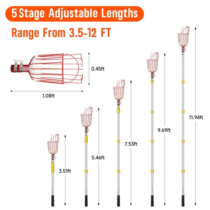 SANLIKE Fruit Picker Pole with Basket 12FT Adjustable Higher Lightweight