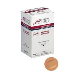 School Health - Adhesive Bandages, Comfortable Form-Fitting Protection & Wound Care for Cuts and Scrapes, Premium Adhesive Stays Secure with Movement, Plastic Bandages, Plastic Spots, 7/8" 100/Box