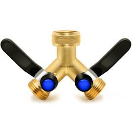 Brass Garden Hose Splitter, Hose y Splitter with Shutoff, Hose Splitter 2 Way Heavy Duty, Brass Y-Valve Water Garden Hose Adapter 2-Way Y-Valve 3/4" GHT Threads