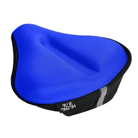 Blue Cebolla - Fundas de gel para asiento de bicicleta, cubierta azul con reflector de seguridad para montar en la noche, el asiento de bicicleta estática más cómodo y la funda de cojín para bicicleta eléctrica con acolchado más grueso para hombres y muj