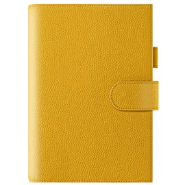 A5 Genuine Leather Notebook Cover, Notebook-Cover for Nearly Nichi Kazun Compatible with Pen Holder, Card Pocket, Bookmark Strap, Hook Included (Yellow)