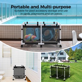 POOL FELLOWS Pool Storage Bin, 105 Gallons, Holder for Noodles, Toys, Floats, Towels, Mesh Organizer for Swimming Equipments, Basic Style