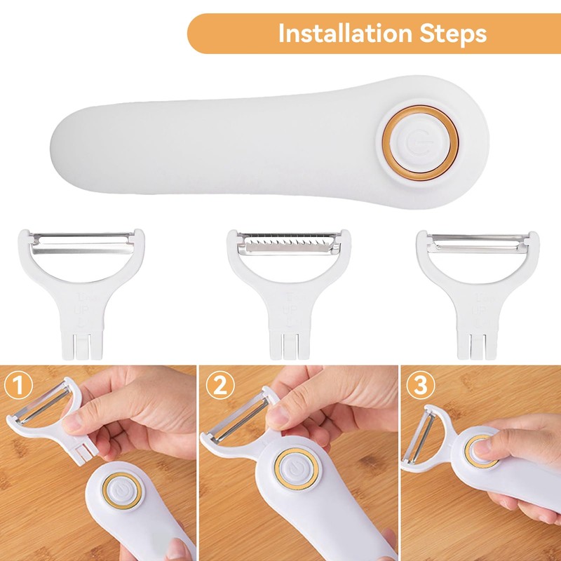 Electric Potato Peeler, Handheld Vegetable Peeler Set with 3 Interchangeable