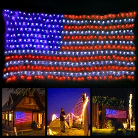XTF2015 Led Flag Net Lights of The United States, Waterproof American Flag String Light for Christmas,Festival, Holiday, Independence Day, Memorial Day, Decoration, Garden, Yard, Indoor and Outdoor