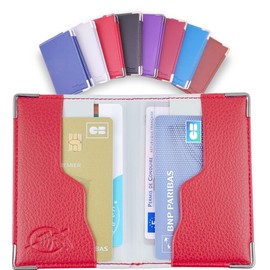 Ugozen Card Case RFID Blocker Checkcard Case Small Credit Card Holder for Men & Women - 4 Card Slots Card Case Blocker with Protection for Bank Cards, Credit Cards Case Metal Corners, red, Casual