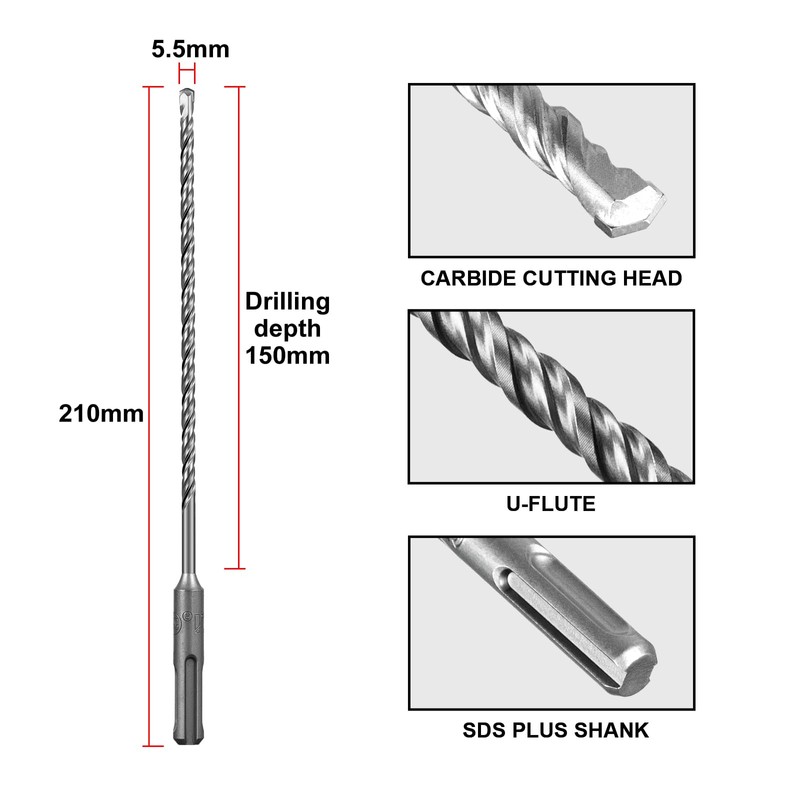 SALI 10PCS SDS Plus Rotary Hammer Drill Bit Kit -