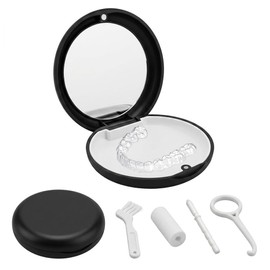 Estuche para Retenedores Dentales y Alineadores, Con Espejo, Negro | Para Guarda Dental y Férula de Descarga, Para el Hogar, Viajes y Oficina