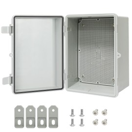 LMioEtool ABS Plastic Dustproof Waterproof IP65 Junction Box Hinged Shell Universal Electrical Project Enclosure Gray 290 x 190 x 140mm (11.4"x7.5"x5.5")