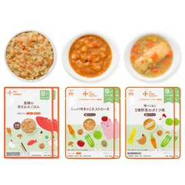 The Kindest 9 Months Baby Food Set (3 Types x 2 Pieces), 6 Bag Set (Minestrone with Plenty of Vegetables, Red Snapper Cooked Rice, Chicken Tsukune and 5 Vegetables Pot-au-fu)