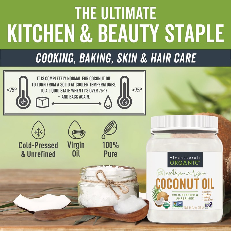 Viva Naturals Organic Coconut Oil, 54 fl oz – Unrefined,