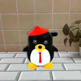 Cute Cartoon Penguin Shaped Pencils/Pencil Sharpener, Table Sharpener Machine School Stationary Gift for Kids Dust Compartment (Pack of 1, Random Color Red or Orange)