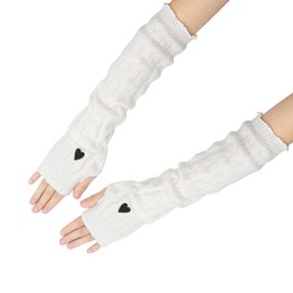 YAMEIZE Heart Arm Warmers Women Teen - Knitted Arm Sleeve Long Fingerless Gloves Gothic Cute Sweet Girl Arm Covers
