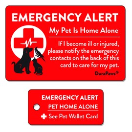 DuraPaws My Pets are Home Alone Emergency Alert Plastic Contact Wallet Card and Key Tag (Writable Surface on Back Side of Card)