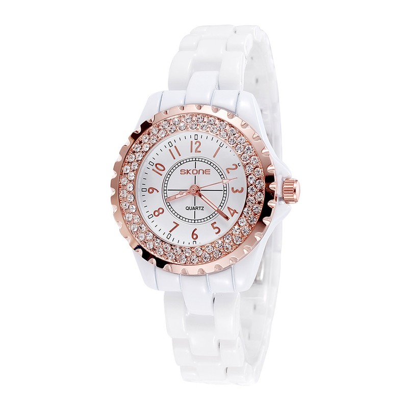 SKONE Fashion Cool Ceramic Waterproof Watchband Vintage Excellent Rhinestone Embedded