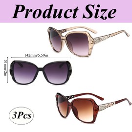 3 Pcs Women Sunglasses UV 400 Glasses Oversized Polarized Sunglasses Rectangular Sparkling Large Frame Vintage Fashion for Women