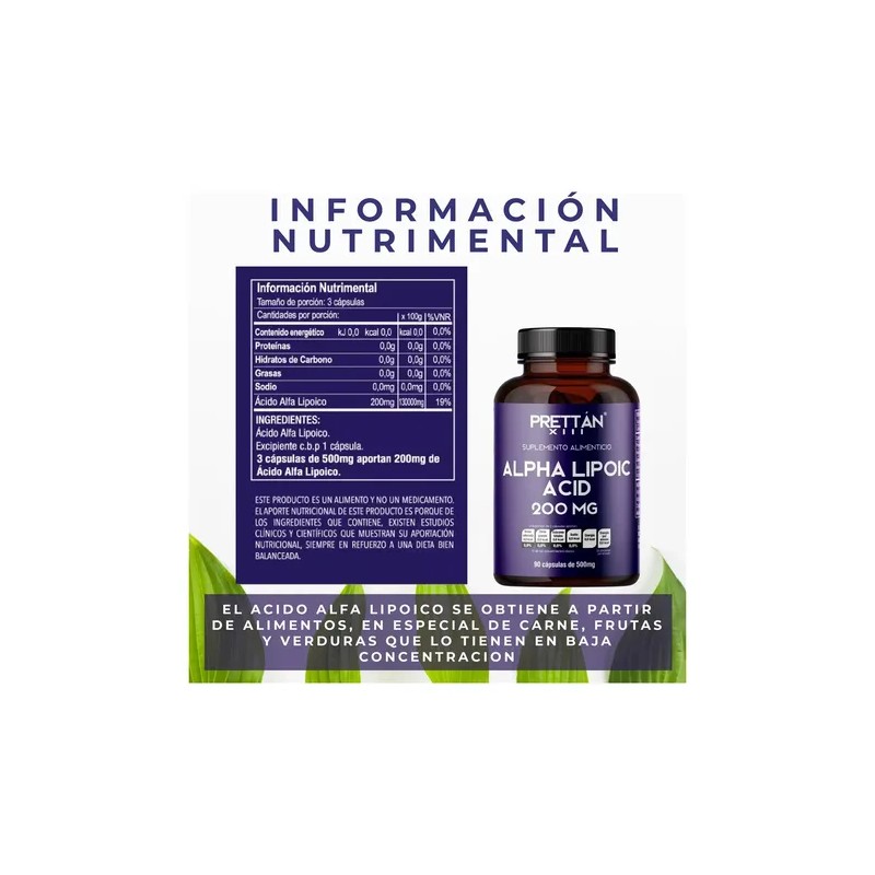 Acido Alfa Lipoico Prettan Suplemento 500mg 90 Cápsulas Sin Sabor