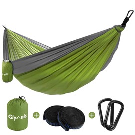 Glymnis Ultralight Outdoor Travel Hammock with Hanging Ropes and Steel Carabiners 275 x 140 cm Maximum Load 300 kg, Green - Grey