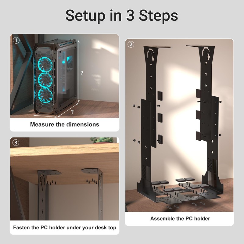 Adjustable Under Desk PC Mount - Black