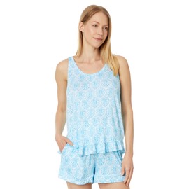 Tommy Bahama Sleeveless Short PJ Set - Pajama Set for Women - Rayon and Cotton Blend Fabric - Square Neck Top Palm Leaf LG One Size