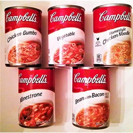 Campbell’s Soup WINTER WARM-UP VARIETY 10 Pack, 2 cans each of: CHICKEN GUMBO, MINESTRONE, BEAN & BACON, HOMESTYLE CHICKEN NOODLE, VEGETABLE BEEF.