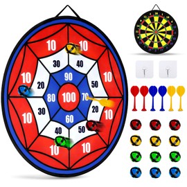 29 Inch Kids Dart Board, Double-Sided Dartboard with 12 Sticky Balls & 6 Darts, Indoor & Outdoor Toys Gifts for 3 4 5 6 7 8 9 10 Year Old Boys Girls Kids Toys Age 3-12 Party Garden Games Toys