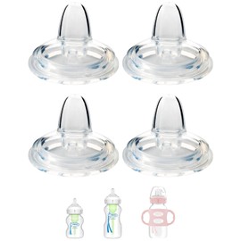 Sippy Nipple for Dr. Brown's Wide-Neck Baby Bottles & Sippy Spout Bottles, Soft 100% Silicone Baby Bottle Sippy Straw Nipple, 6m+,Variable Flow, 4 Count