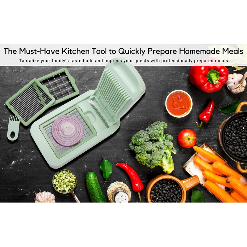 Brieftons QuickPush Food Chopper: Vegetable Dicer Slicer, Onion Cutter, 3