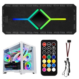 2-in-1 ARGB PWM Fan Hub with Controller, 10 x 4-Pin PWM Fan Connectors & 12 x 5V 3-Pin ARGB Ports, RGB Case FanHub with Magnetic Base and SATA Power 20 Port, Wireless ARGB Controller with Remote