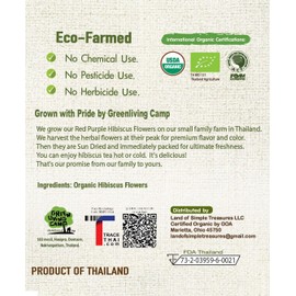 16 OZ Organic Hibiscus Flower Powder - Natural Food Coloring - Sun Dried Thai Red Purple Roselle Herb - Matcha Powder for Tea Drinks Health Beauty