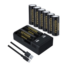 BENKIA 26650 Rechargeable Battery 8800mAh 3.7Volt High Capacity 26650 Batteries Flat Top for Headlamp Flashlight(26650 Battery+Charger,8 Pack)