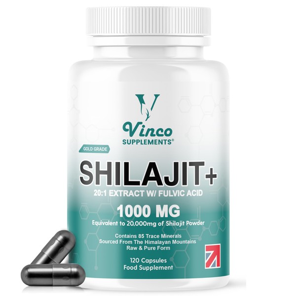 Vinco Pure Himalayan Shilajit 20000mg Maximum Potency Organic Capsules 120