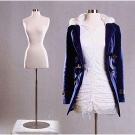 Female Mannequin Body Form Torso with Round Metal Base and Neck Cap - Off White Premium Fully Pinnable Women's Dress Form (2-4)