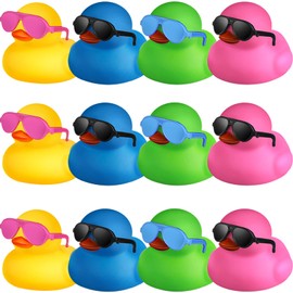 Chivao 12 Pcs Rubber Ducks with 12 Sunglasses/ Hats/ Headwear Small Mini Carnival Cruise Birthday Rubber Duckies Bathtub Toys in Bulk(Stylish Style,Bright Colors)