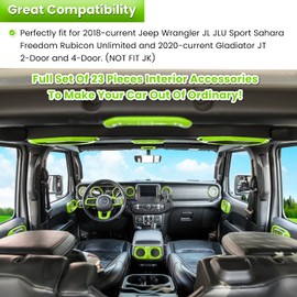 23PCS Full Set Interior Decoration Trim Kit for Jeep Wrangler JL JLU Gladiator JT 2018-2023 Steering Wheel Door Handle Air Conditioning Vent Cup Holder Reading Light Headlight Gear Cover (Green)