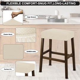NeColorLife Rectangle Bar Stool Covers,Stretch Waterproof Saddle Seat Covers for Counter Height and Kitchen Island Chairs,Vanity Barstool Cushion Protector,Beige,Pattern A,2 Pack