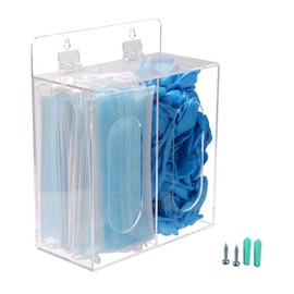 Koemehr Acrylic Disposable Face Mask and Glove Dispenser Box Holder with Lid, Hair Net & Shoe Cover Dispenser, Bouffant Cap Dispenser, Can Hang on the Wall and Stand on the Table, Clear