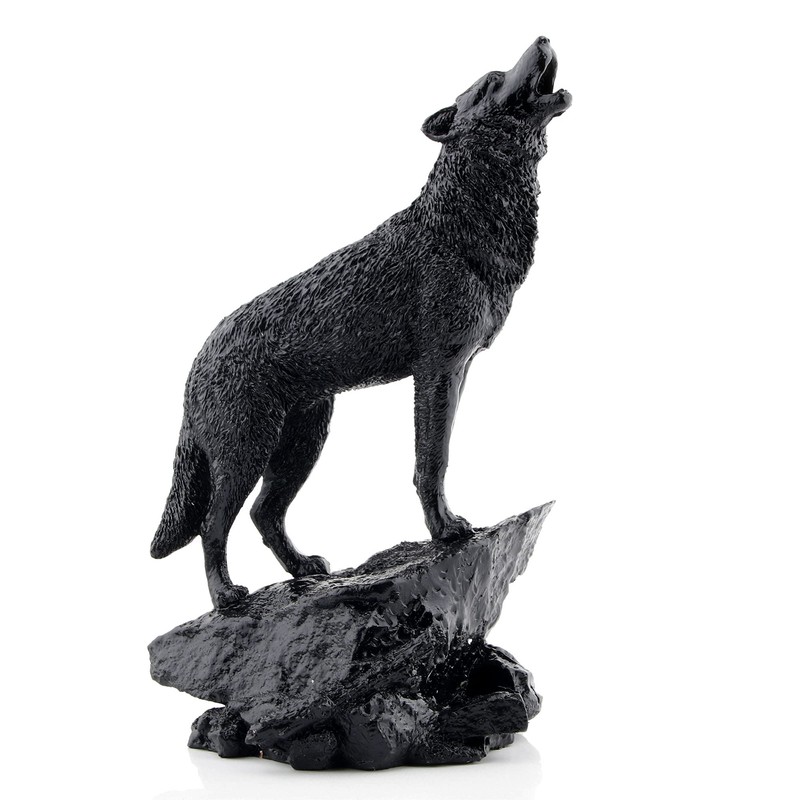 Wildlife Howling Wolf Statue and Figurine Black Wolf Sculpture for